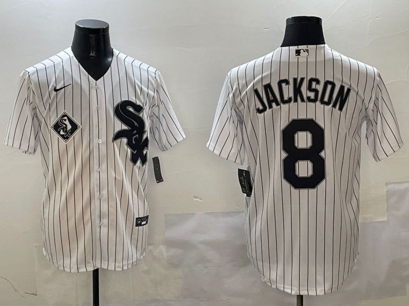 Men Chicago White Sox #8 Jackson White Stripe Game 2025 Nike MLB Jersey style 3->chicago white sox->MLB Jersey